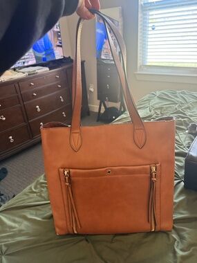 Steve Madden Tan Leather Tote with Front Pocket and Tassels